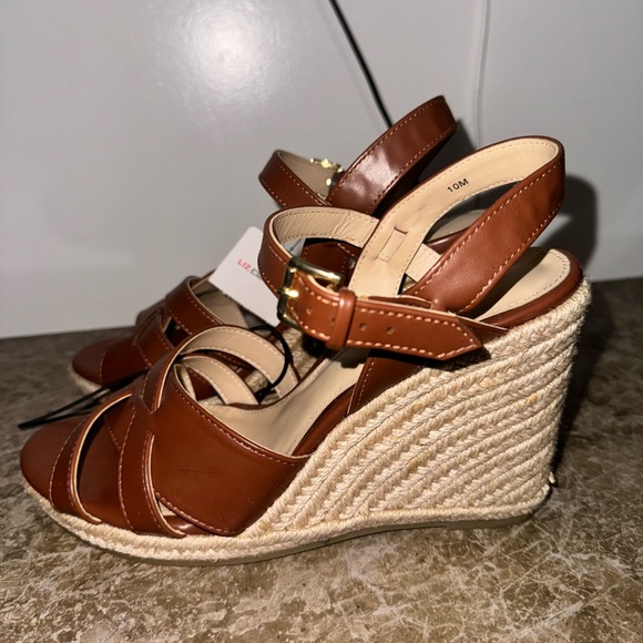 Liz Claiborne Tan/Brown Leather Espadrille Wedges - Picture 2 of 4